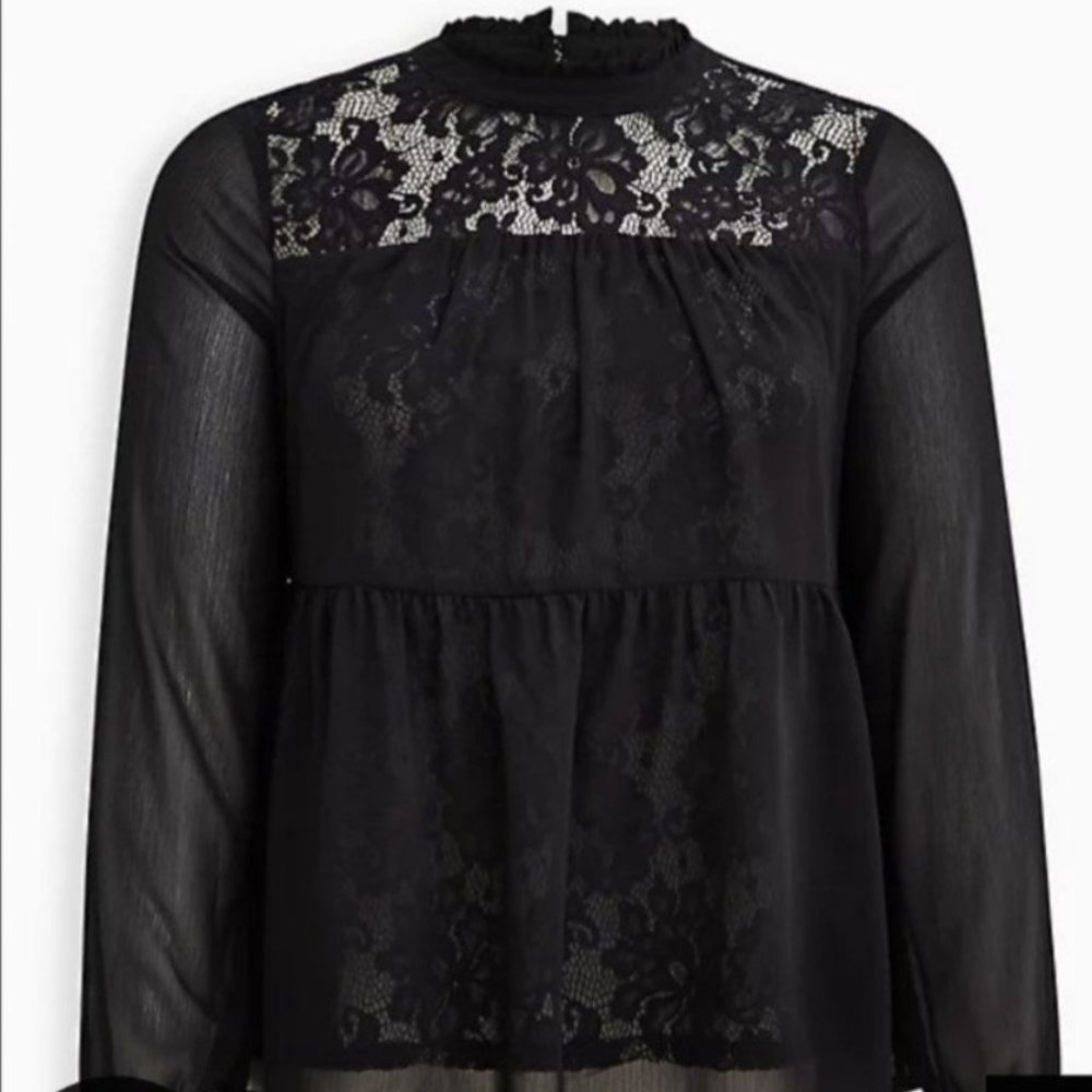 Torrid 4W Black Lace Trim Fancy Dress Up Blouse Top Shirt 6 6X 30 NWT NEW Sexy